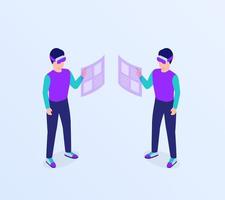 man vr virtual reality glasses access data information concept with isometric flat style