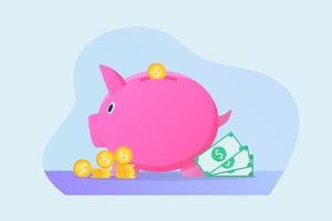 saving piggy bank isolated concept with money and modern flat style vector