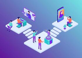 modern business process workflow with team people work in office with isometric flat style vector