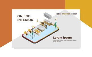 interior online design web page isometric style vector flat illustration