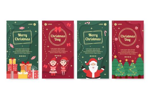 Merry Christmas Day Stories Template Flat Design Illustration Editable of Square Background Suitable for Social media, Card, Greetings and Web Internet Ads vector