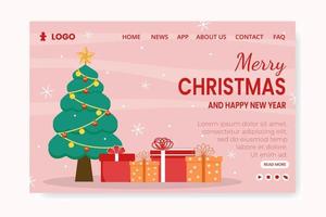 Merry Christmas Day Landing Page Template Flat Design Illustration Editable of Square Background Suitable for Social media, Card, Greetings and Web Internet Ads vector