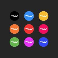 solid style designed airplane icon decorated with round background and preview multiple color options vector