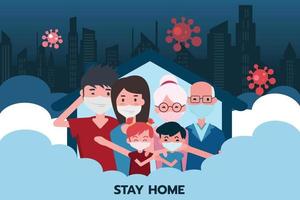 Everyone in the family decides to confine the house to the 6 people while the virus is spreading in the city. vector