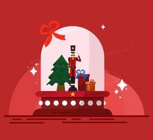 Soldado de juguete navideño quédate en el mármol un regalo para navidad. vector tono rojo