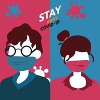 A man and a woman wear mask. They stay away covid-19 and protection it with mask a both.
