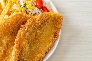 fish and chips with mini salad photo