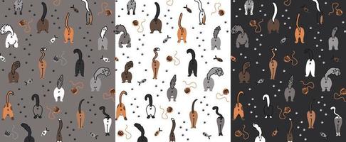 Pattern with cat , fish and paws. Simple illustration of cats in pastel colors. For textiles, wrapping paper, wallpaper or background vector