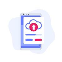 Uploading to cloud icon with a phone vector