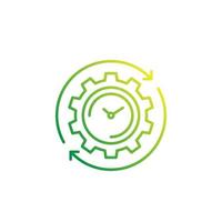 production cycle icon with cogwheel and watch, linear vector
