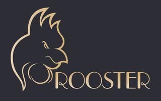 rooster logo, abstract gold outline on dark vector