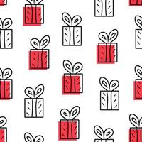 Gift boxes seamless pattern. Illustration for backgrounds, covers, packaging, greeting cards, posters, stickers, textile, seasonal design. Isolated on white background. vector