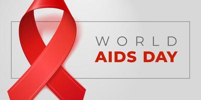 Red 3d ribbon with copy space for banner WORLD AIDS DAY. December is HIV awareness month. Vector template for medical website, social media, poster, invitation, flyer.
