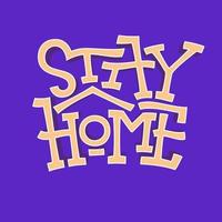Stay home faux bold text on dark background. Logo for self quarantine times. Coronavirus, COVID protection lettering. Vector illustration for decor, kids rooms, pillows, banner, cups, posters.