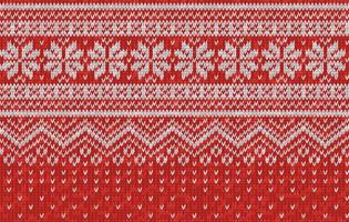 Vector seamless texture of red wool knit. Knitted Christmas and New Year pattern with snowflakes. Template of knitwear for background, wallpaper, backdrop. Scandinavian, Norwegian style