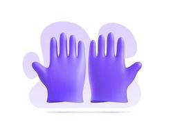 3D violet nitrile medical gloves background of abstract shapes. Vector illustration of personal protective equipment against bacteria, infection for surgery, dentistry, beauty salon