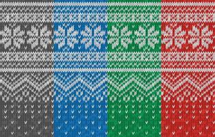 Seamless realistic knitted pattern with snowflakes. Christmas holiday print. Texture of wool knit. Vector winter illustration of knitwear for background, wallpaper, backdrop. Scandinavian style