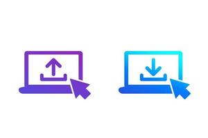 upload and download icons with laptop vector