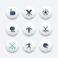 Deporte, juegos, competencia octágono conjunto de iconos, ilustración vectorial vector
