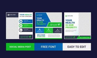 Medical Social Media Post Template, Editable Healthcare Social Media Banner Template. Social media post design free vector. Anyone can use This Design Easily vector