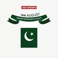 Celebrando el día de la independencia de Pakistán, 14 de agosto fondo de ilustración vectorial con cinta verde vector