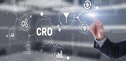 Conversion Rate Optimization. CRO Technology Finance concept Businessman pressing on a virtual screen photo