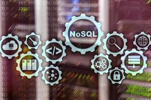 nosql. lenguaje de consulta estructurado. concepto de tecnología de base de datos. fondo de la sala de servidores foto