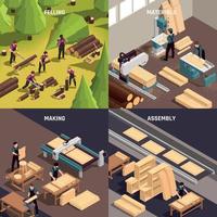 Four Furniture Production Isometric Icon Set vector