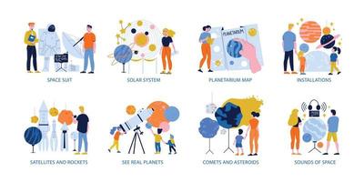 Composiciones de color plano planetario. vector