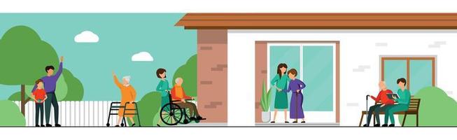 Nursing Home Colored Flat Characters Composition vector