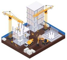 concepto isométrico de la industria de la construcción vector