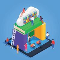 Digital Online Library Colored Isometric Concept vector