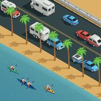 Coastal Canoeing Kayaking Isometric View vector