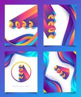 Happy New Year 2022 Poster Set with Colorful Wavy Background and 3D Numbers. New Year Celebration Design Template for Flyer, Poster, Brochure, Card, Banner or Postcard vector