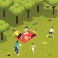 Family Countryside Picnic Isometric vector