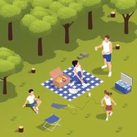 Family Picnic Isometric Composition vector