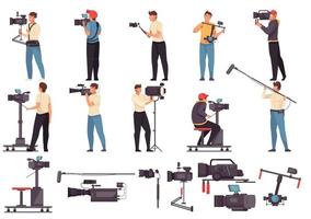 Men With Video Camera Flat Set vector