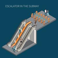 elemento isométrico de la escalera mecánica del metro vector