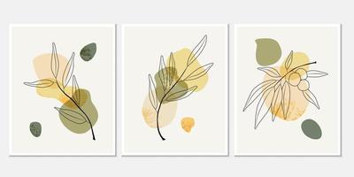 conjunto de vectores de arte de pared botánica. dibujo de arte lineal a mano con forma abstracta. Diseño de arte abstracto de plantas para impresión, portada, papel tapiz. arte de pared minimalista y natural. ilustración vectorial