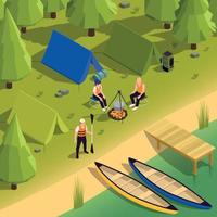 Canoeing Kayaking Campsite Isometric View vector