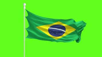 Brazil Flag Waving and Fluttering in front of a green screen, flag animation on a green screen video