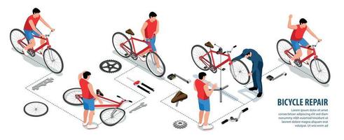 infografía isométrica de reparación de bicicletas vector