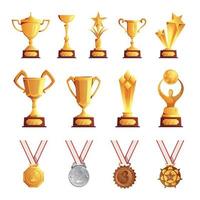 tazas medallas trofeos set vector