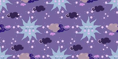 Mystical background with sun and clouds.Magic astrology and the starry sky. Vector illustration for baby textiles. Seamless pattern for kids