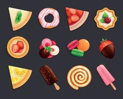 Desserts Sweets Flat Set vector