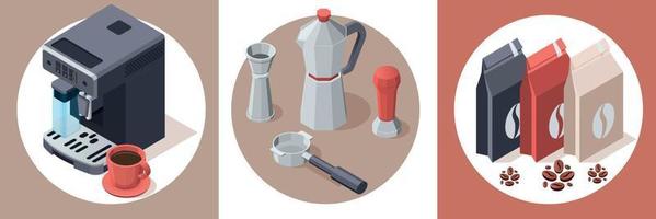 Conjunto de composiciones isométricas de café. vector