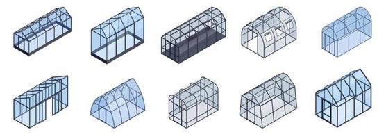 Isometric Greenhouse Color Icon Set vector