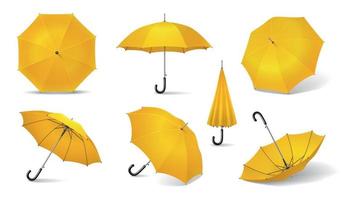 conjunto de iconos de paraguas realista amarillo vector