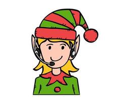 Ilustración de vector de estilo de dibujos animados de avatar de soporte de servicio al cliente de chica elfa. Doodle de duende está aislado sobre fondo transparente.