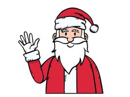 Cartoon style vector illustration of waving Santa Claus avatar. Doodle of Santa is isolated on transparent background.